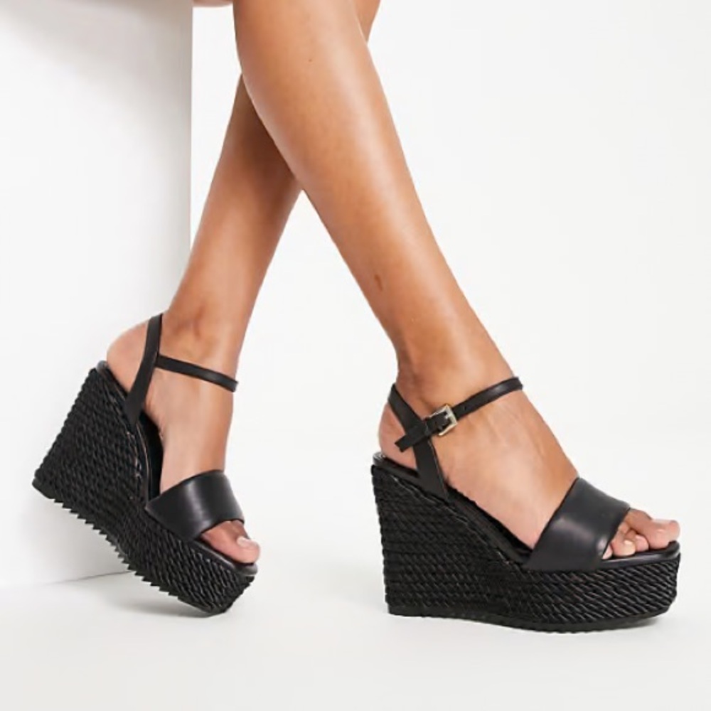 Aldo Jeigh Black Braided Wedge Sandals